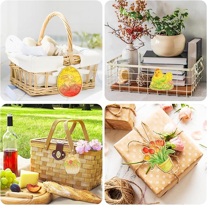 36PCS Wooden Easter Ornaments to Paint, 6 Styles DIY Blank Unfinished Wood Egg Cutouts Ornament for Crafts Hanging Decorations Happy Easter Hallow Egg Rabbit Bunny Butterfly Flower Hen