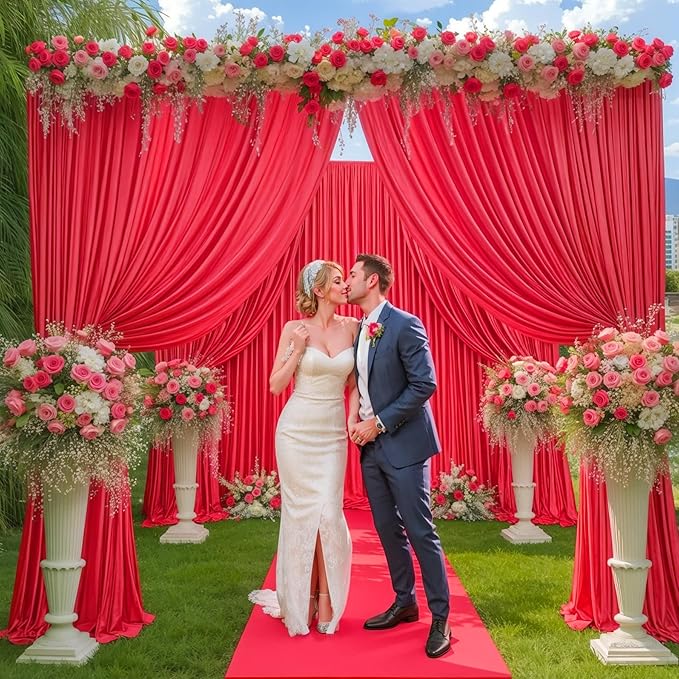 16x10FT Red Backdrop Curtains for Wedding Parties, Wrinkle Free Polyester Photography Backdrop Drapes for Wedding Baby Shower Birthday Parties Stage Background Stand Decorations 4x10ft,4 Panels