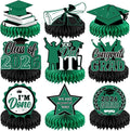Yisong 9 Pieces 2026 Graduation Party Table Decorations Class of 2026 Congrats Graduation Centerpieces for Tables Congratulate Honeycomb Centerpiece Topper for Grad Party Supplies(Green)
