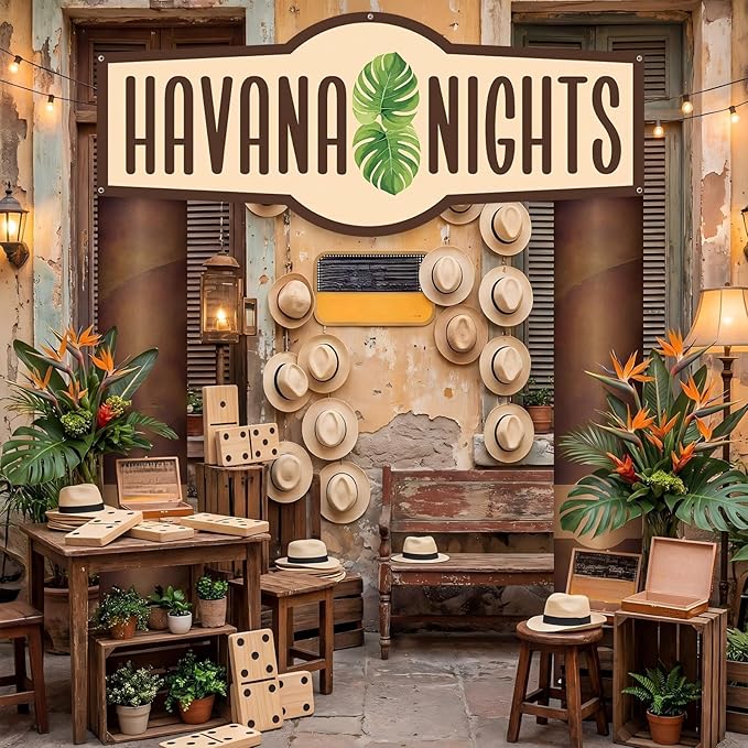 Peryiter 3 Pcs Havana Night Themed Party Decorations Banner Welcome Porch Sign with Tape for Summer Camp Birthday Themed Party Activity Decor Door(Havana Night)