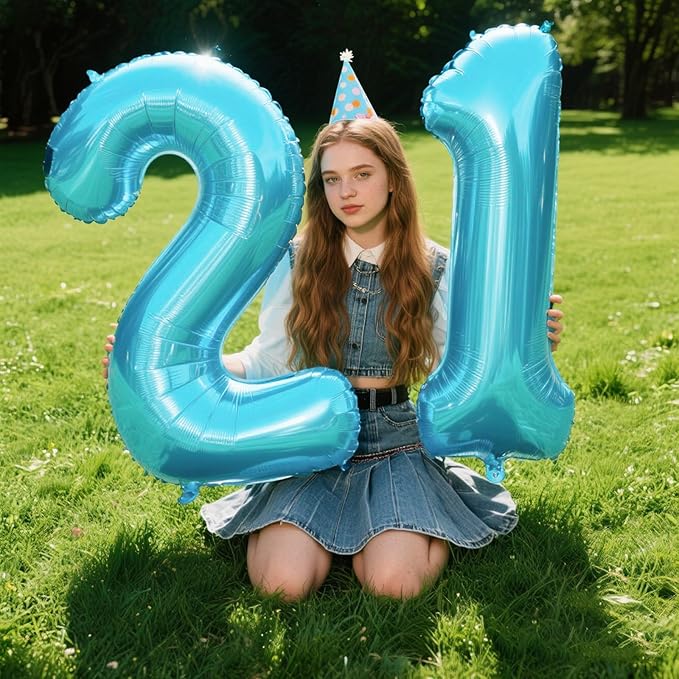 40 Inch Giant Light Blue Number 2nd Birthday Decorations Balloon Numbers 12th 20th 21st Birthday, Baby Shower, Photo Backdrop Props Graduation Party Decor