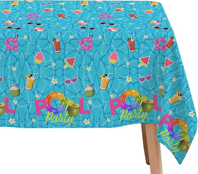 Pool Party Decorations Tablecloth, Disposable Summer Beach Party Tablecover for Birthday Baby Shower, Beach Pool Theme Party Table Decorations, 3Pack, 54in x 108in