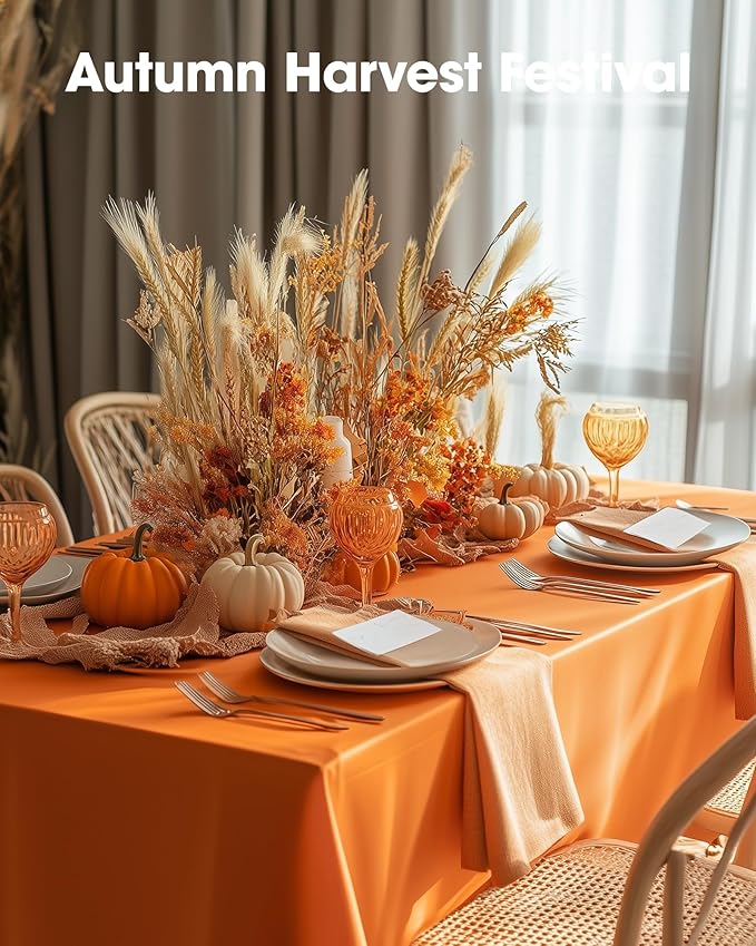 Pureegg Plastic Table Cloth Disposable 6 Pack, 54 x 108 Inch Table Cloths, Halloween Party, Thanksgiving Decorations, Harvest, Fall Tablecloths, Rectangle Tables, Waterproof, Orange