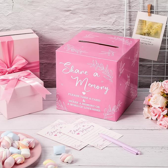 Pajean 50 Pcs Share a Memory Cards for Collections of Life, Memory Cards Box for Guest Ideas Funeral Graduation Wedding Bridal Shower Birthday Anniversary Retirement(Pink)