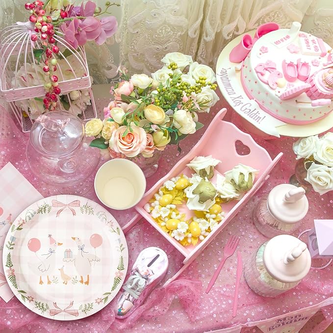 Havawish 175pcs One Silly Goose Birthday Party Tableware Set for 25 Guests - Pink Bow Decor - Includes Plates, Cups, Napkins, Forks, Spoons, Knives