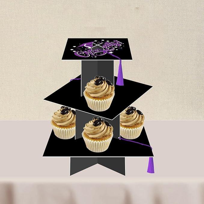 KALEFO Graduation Decorations 2026 Graduation Cap Cupcake Stand with Tassel Graduate Party Favors Table Decor Grad Party Supplies (Purple)