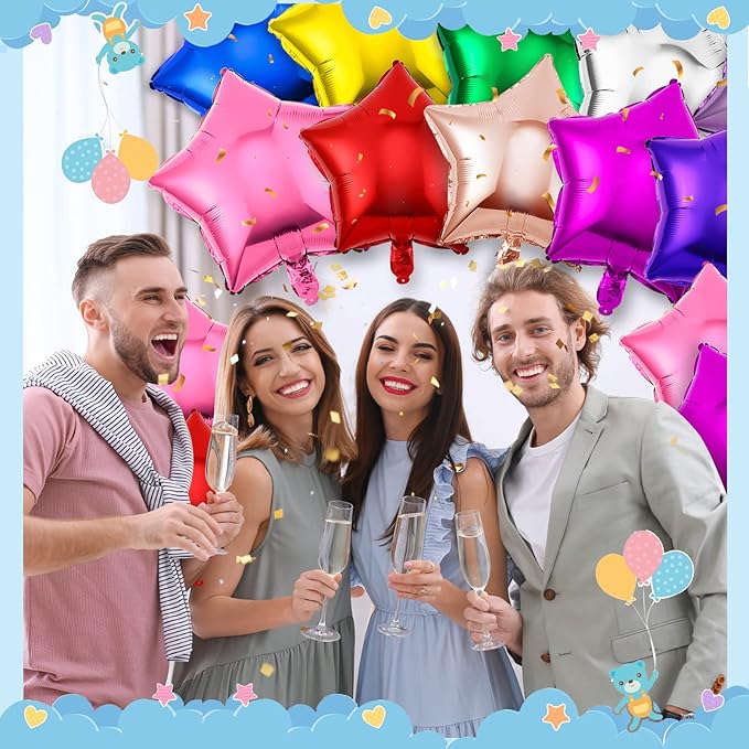 Raiten 100 Pcs 18 Inch Star Foil Balloons Large Helium Balloons Star Shaped Balloon for Birthday Wedding Anniversary Engagement Party Decorations Supplies