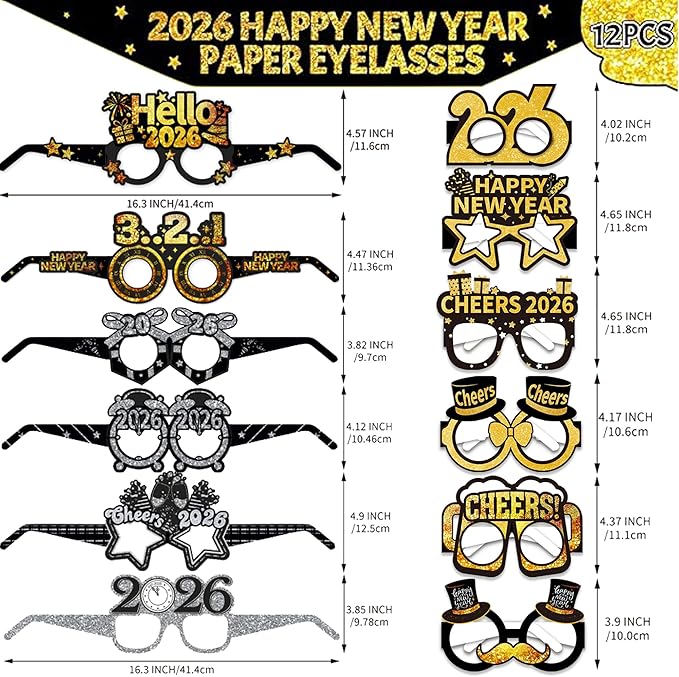 12 Pcs 2026 New Years Eve Glasses, New Year’s Eve Party Supplies 2026, 2026 Happy New Year Glasses, Happy New Year Decorations 2026, New Year’s Eve Decorations