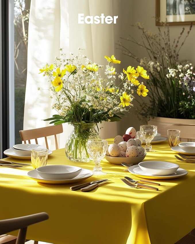 Pureegg Plastic Table Cloth Disposable 8 Pack, 54 x 108 Inch Table Cloths, Easter Party, Decorative Tablecloths, Rectangle, Lemon, Pastel Plastic Cover, Leakproof & Sturdy, Yellow