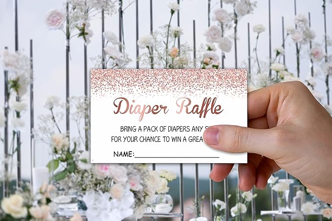 Diaper Raffle For Baby Shower, Pink Rose Gold Cards, 1 Sign & 50 Guess Cards Kit, Party Favors, Decorations, For Baby Shower Reveal Gender Game to Bring a Pack of Diapers - DIAPER-003