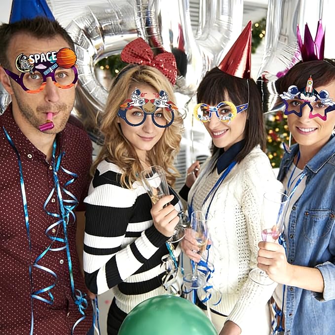 12PCS Outer Space Glasses, Astronaut Paper Eyeglasses Photo Booth Props for Outer Space Birthdays Party Supplies