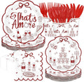 168Pcs That's Amore Plates and Napkins Disposable Italian Themed Party Decoration Pizza And Wine Bachelorette Party Tableware Set For Valentines Wedding Bridal Shower Engagement Bachelorette Supplies