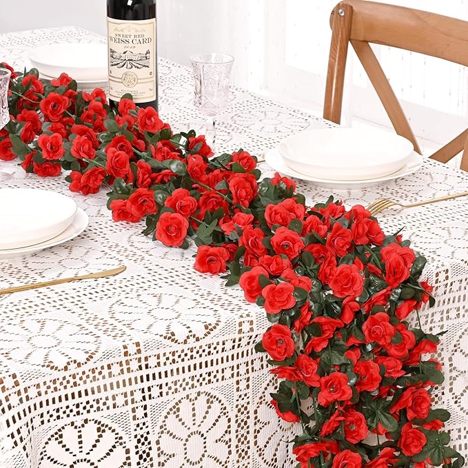 BLEUM CADE 12Pcs 98.4Ft Flower Garland Artificial Rose Vines for Bedroom, Cute Fake Hanging Flower Vines Floral Garland Decorations for Wedding Party Wall Room Decor Aesthetic