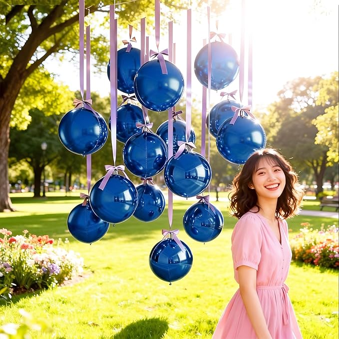 14 Pcs Navy Blue Round Foil Balloons 22/15/10 4D Ball Balloons Dark Blue Metallic Balloon Ornament Mylar Balloon Chrome for Birthday Graduation Wedding Anniversary New Year Disco Party Decor