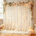 20x10FT White Wrinkle Free Backdrop Curtains with Lights String for Parties - Photo Curtain Backdrop with Lights for Wedding Decorations, Bridal Baby Shower Birthday Party Photography
