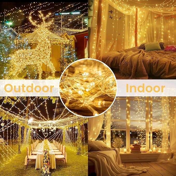 4 Pack String Lights Battery Operated with Timer, 132FT 400 LED Waterproof Battery Twinkle Lights, 8 Modes Fairy Light for Indoor & Outdoor Party Bedroom Porch Tree Christmas Decorations (Warm White)