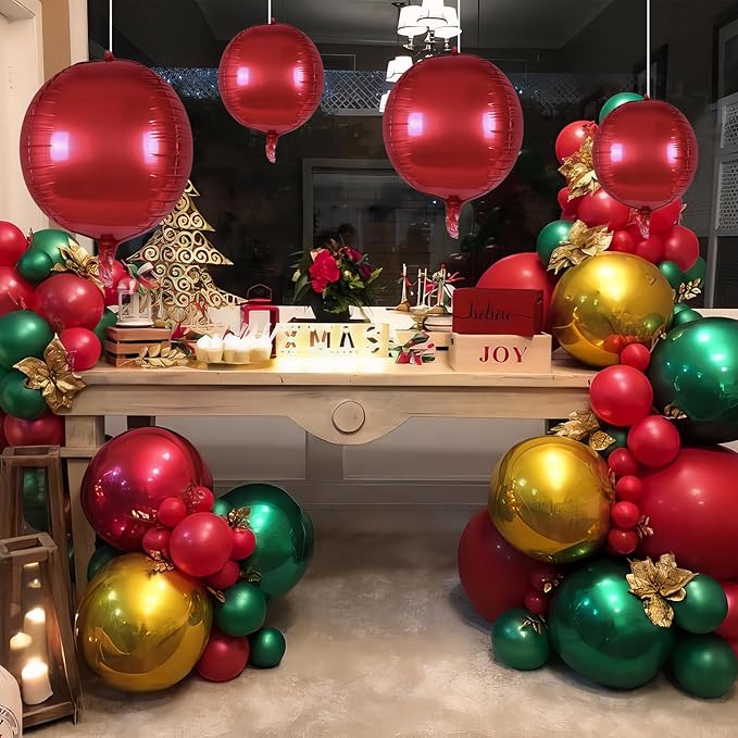 12PCS Red Round Foil Balloons, 22" 15" 10" Large 4D Ball Balloons Metallic Red Mirror Sphere Balloon for Graduation Christmas Valentines Day Wedding Birthday Party Ceiling Decorations