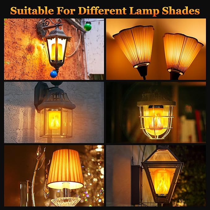 Y- STOP Flame Light Bulbs, LED Fire Light Bulb with Flickering Flame Effect, 4 Modes Halloween Decor Lights, E26 Base Upside Down Bulbs for Halloween, Christmas Decorations, Party (Yellow)