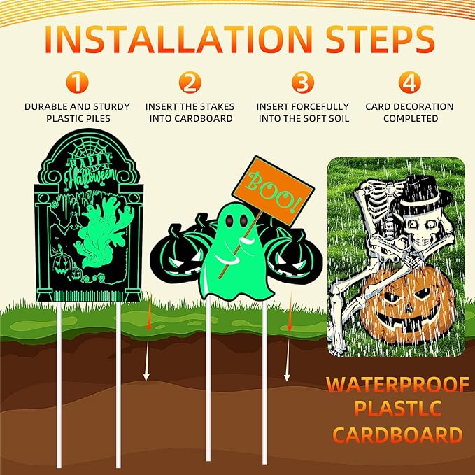 10 PCs Halloween Decorations Outdoor Tombstone Yard Sign with Stakes Glow in The Dark Graveyard Tombstones Pumpkin Ghost Props for Family Home Front Yard Lawn Garden Halloween Party Decor