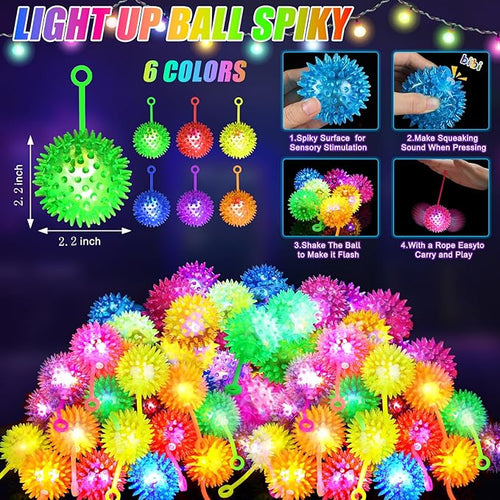 100PCS Light Up LED Bouncy Balls for Toddlers 1-3 Years - Flashing Sensory Toys, Child-Safe Rubber Ball with 6 Colors, Bulk Party Favors & Carnival Prizes for Kids, Stress Relief Toys for Adults
