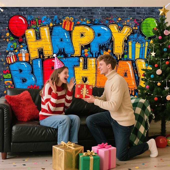 Nuxovilar Happy Birthday Yard Banner - 71x43 inches, Graffiti-Inspired Design Decorations Large Happy Birthday Banner Supplies Colorful Fence Outdoor & Indoor Giant Sign Backdrop