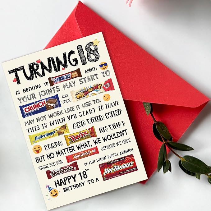 Happy 18th Birthday Card, Funny 18th Birthday Gifts for Him Her, Unique 18th Birthday Decorations for Girls Boys, Best Gifts for 18 Year Old Boy Girl Son Daughter Niece
