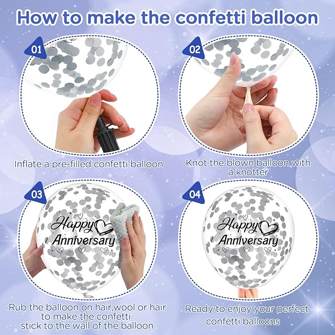 Happy Anniversary Balloons 18Pcs Blue Silver Party Decorations for Women Men 12Inch Metallic Confetti Balloons for Indoor Outdoor Party Supplies