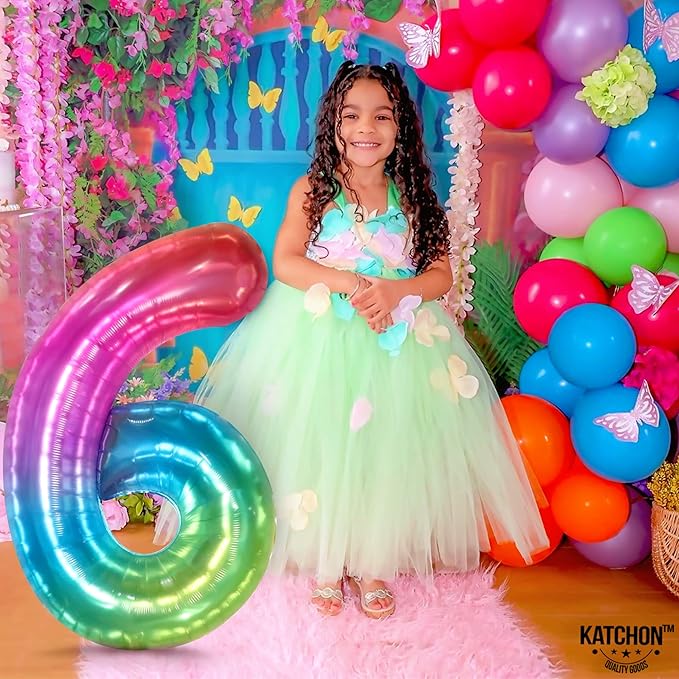 KatchOn, Giant Jelly Number 6 Balloon - 40 Inch | 6 Balloon Number, 6 Balloons for Birthday Girl | Rainbow 6 Balloon, 6 Year Old Balloon | Number Balloons for Happy Anniversary Decorations