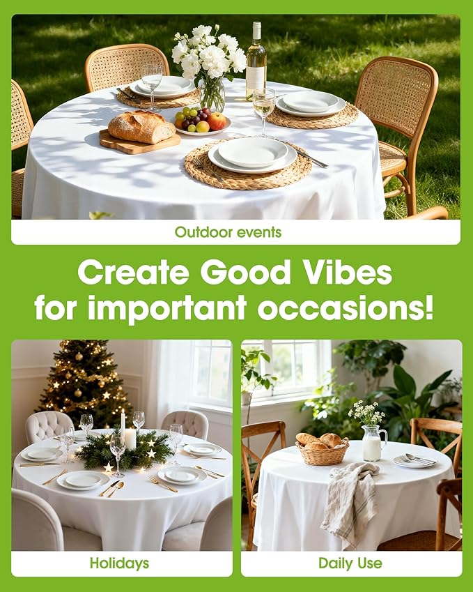 Pureegg Plastic Table Cloth Disposable 6 Pack, 84'' Round Table Cloths, Party, Picnic, Wedding, Decorative Tablecloths, Round, White Plastic Cover, Waterproof, White