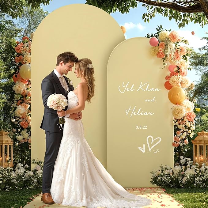 Khaki Arch Backdrop Covers - 7.2FT, 6FT Spandex Fitted Wedding Arch Stand Covers Round Top Chiara Stretchy Arch Backdrop Cover for Wedding Birthday Party Decoration