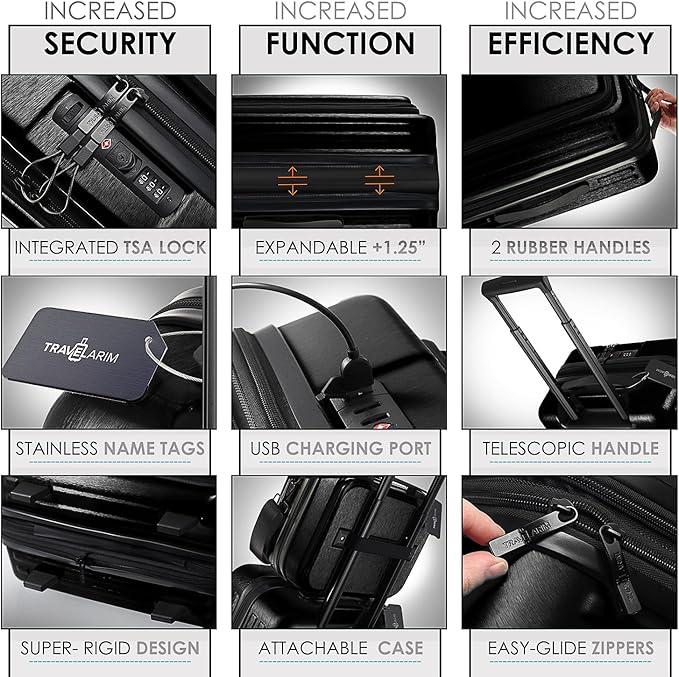 TRAVELARIM Hard Shell Luggage Sets with Spinner Wheels 4 Piece, Expandable Large Suitcases with TSA Lock, Travel Large Suitcase Set, Jet Black Luggage Set