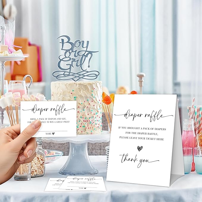 Modern Minimalist Diaper Raffle Game, Diaper Raffle Tickets for Baby Shower, Gender Neutral Tickets for Baby Shower Party Favor Decorations Supplies (1 Sign + 50 Cards) -A01