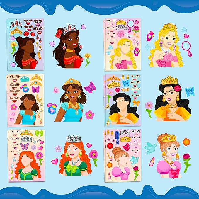 JOYIN 24 Sheets 9"x6" Make a face Stickers for Kids, Make Your Own Princess Stickers, Party Favors Kids Crafts, Goodie Bags Stuffers Classroom Activities