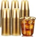 Disposable Stemless Glasses 12oz Crystal Plastic Wine Glasses Clear Classic Pet Cup for Meeting Weddings Birthdays Cocktail Christmas Party Supplies(Gold,100 Pcs)