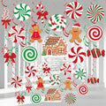 36 PCS Christmas Hanging Swirls Decorations Pre-Strung Candy Gingerbread Man Hanging Streamers Christmas Red Green Candies Gingerbread House Ceiling Swirl Streamer for Xmas Holiday Party Home Decor