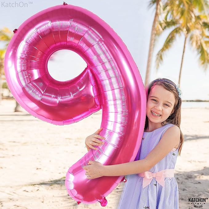 KatchOn, Giant Hot Pink Number 9 Balloon - 40 Inch | Foil 9 Birthday Balloon for 9th Birthday Decorations | 9th Anniversary Decoration | Hot Pink Party Decoration