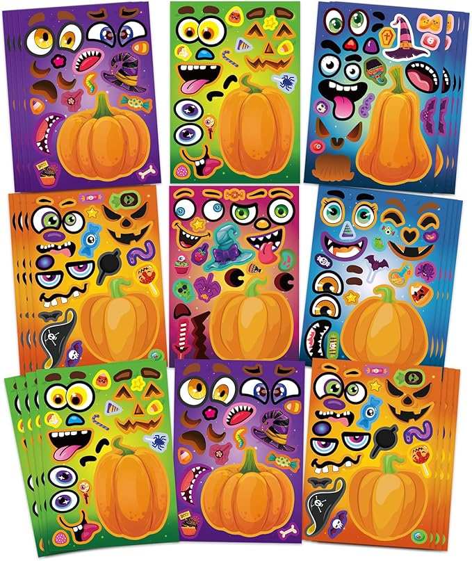 Halloween Stickers for Pumpkins 24 PCS Make-a-Face Stickers Halloween Pumpkin Craft Stickers, Make Your Own Halloween Stickers Halloween Party Favors Treats Party Games Goody Bag Filler