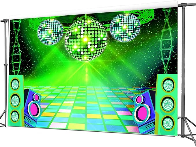 Dance Party Backdrop Retro 80s 90s Theme Stage Dance Ball Music Birthday Party Decoration DJ Photography Background 10X8 ft for Baby Shower Picture Photo Shoot Polyester Fabric, Blue