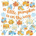 26 Pcs Little Pumpkin Baby Shower Banner Sign with 12 Hanging Swirls A Little Pumpkin Is on the Way Banner Fall Blue Hanging Decorations for Gender Reveal Theme Party Supplies