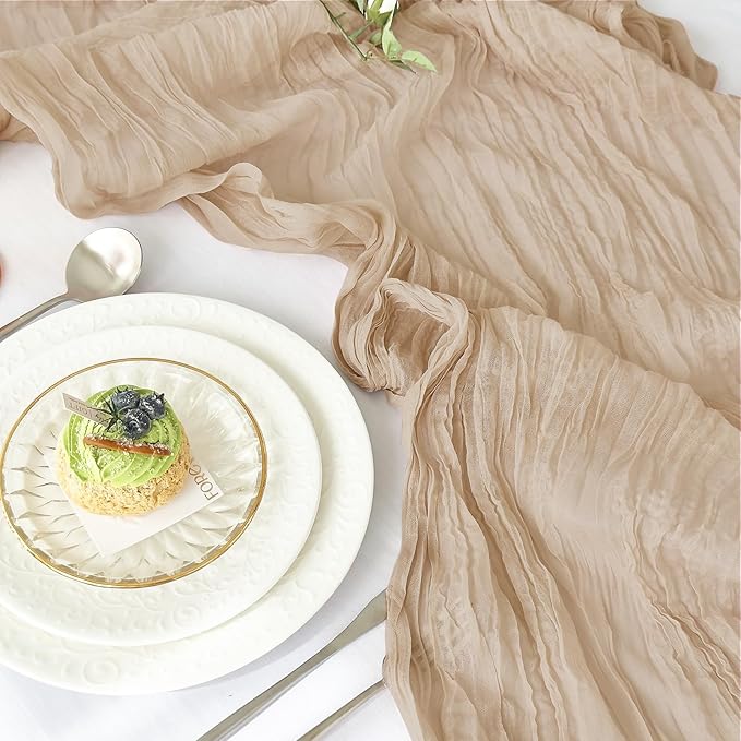 IVAPUPU 4 Pcs Cheesecloth Table Runner - 10ft Nude Easter Spring Boho Gauze Cheese Cloth Table Runners for Baby Shower Decoration Wedding Party Garden Farmhouse