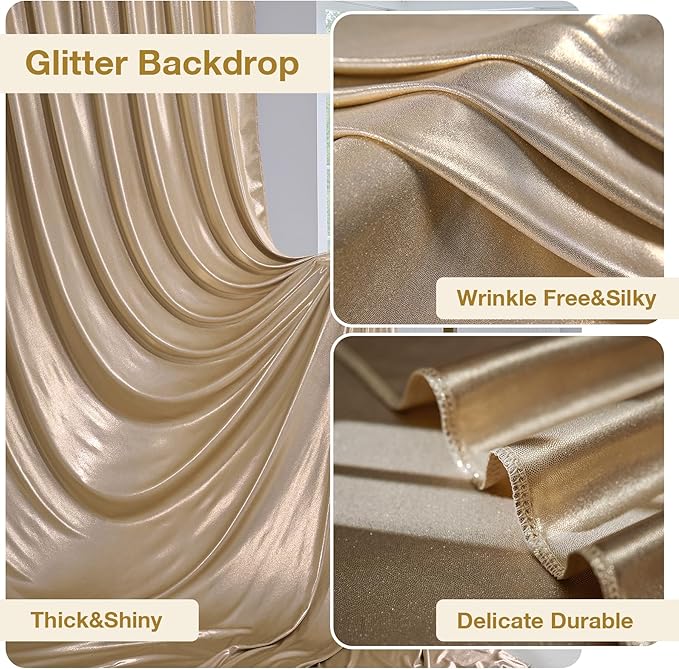 40x10 ft Wrinkle Free Champagne Sequin Backdrop Curtain for Parties,Thick Not Fall-Off Glitter Backdrop Drapes,8 Panels 5x10ft Shimmer Photo Back Drop Cloth for Wedding Birthday Photography Background