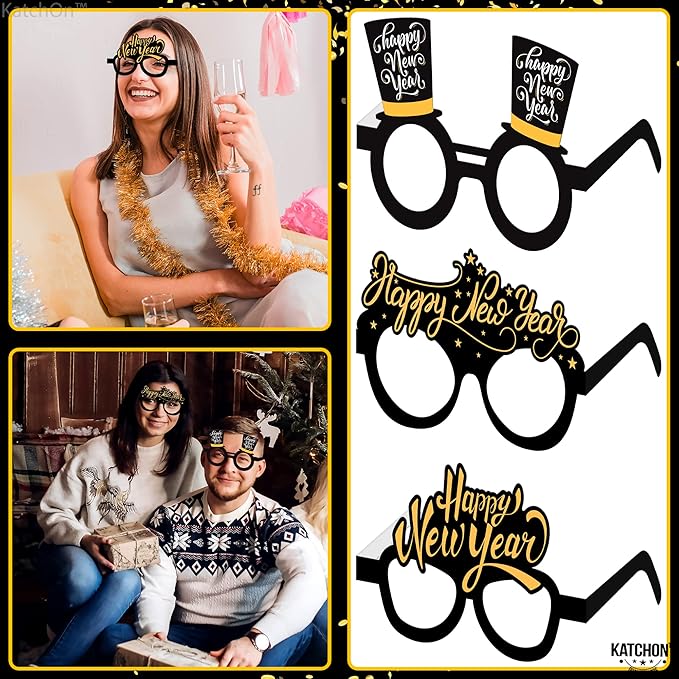 KatchOn, 2026 Glasses New Years - Pack of 12 | Happy New Year Eyeglasses 2026 for New Years Eve Party Supplies 2026 | NYE Party Glasses | Happy New Years Decorations 2026 | NYE Decorations 2026