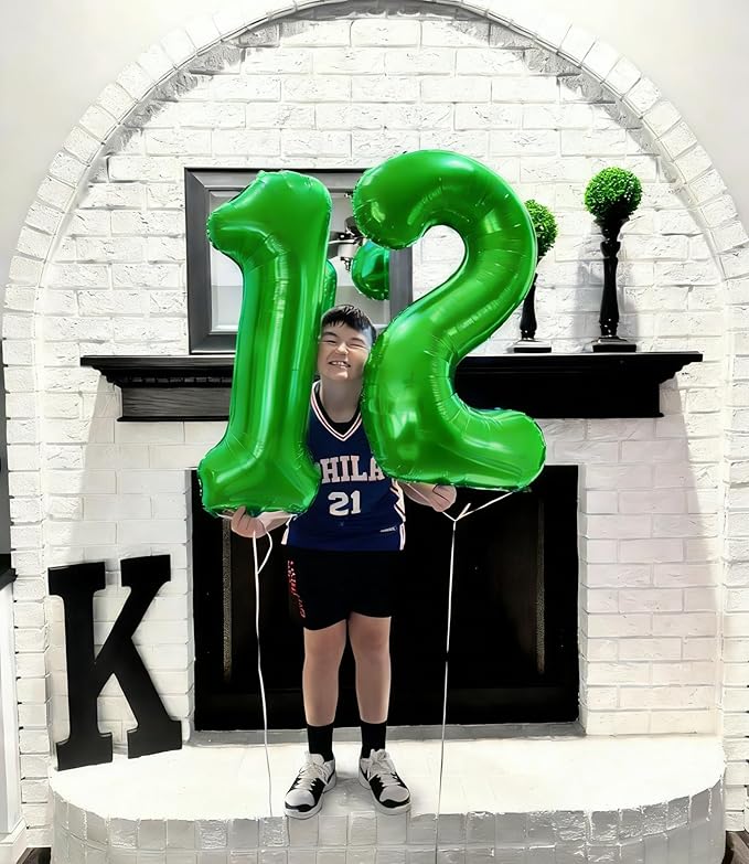 Number 12 Balloons, Balloons for Woman Man 12th Dark Green Birthday Party Decoration, 40 Inch Foil Number Ballon for 12, 21 Anniversary, Bridal Shower, Graduation, Valentine's Day, Easter