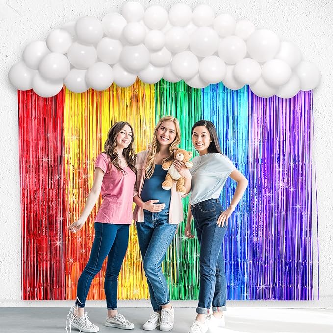 Rainbow Party Backdrop Balloon Arch Kit - Cloud Birthday Photo Props Booth Backdrops, Balloon Garland, Fringe Curtains for Wedding, Baby Shower Decor, Photography Supplies