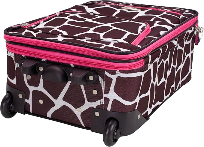 Rockland Fashion Softside 2 Piece Luggage Set, Expandable, (14" Tote/19" Upright), Pink Giraffe