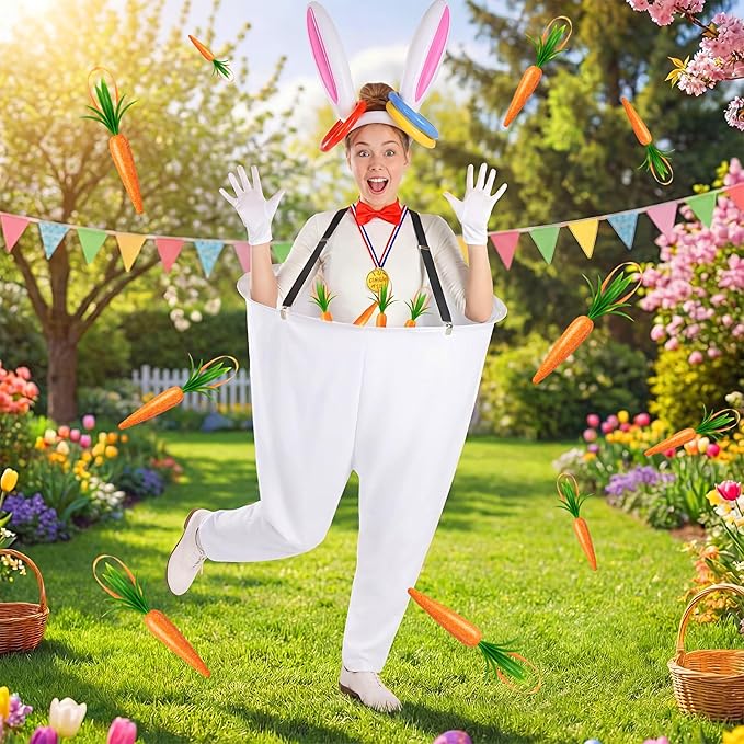 Vinsot 16 Pcs Easter Granny Pants Yard Game Set Oversized Granny Pants with Colorful Easter Eggs, Bowtie, Bunny Ears and Tail, Outdoor Tossing Game Bunny Suit for Spring