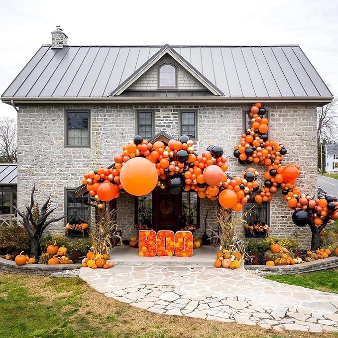 Halloween Balloon Arch Garland Kit, 126Pcs Black and Orange Balloons with BOO Pumpkin Bat Foil Balloons Eyeball Balloon Spider Web for Kid Halloween Birthday Party Decorations Indoor Outdoor