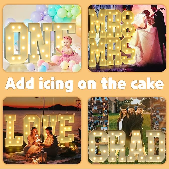 imprsv 3FT Block Marquee Letters Light Up Letters for Birthday Baby Shower Party Backdrop Decor, Large Light Up & for Wedding Decorations Engagement Party Decorations