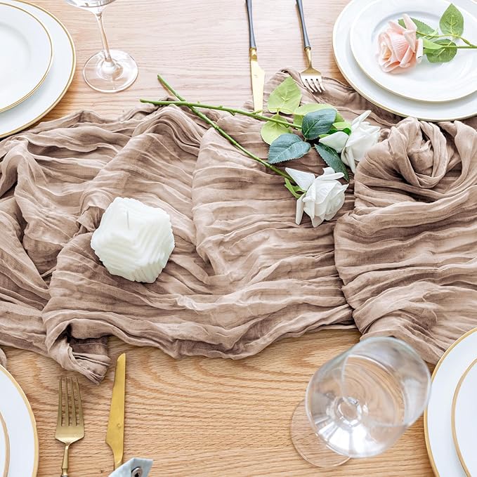 Wokceer Cheesecloth Table Runner 3Pack 10FT Nude Pink Boho Gauze Cheese Cloth Table Runner for Party Long Rustic Sheer Table Runners for Baby Bridal Shower Wedding Easter Table Decor