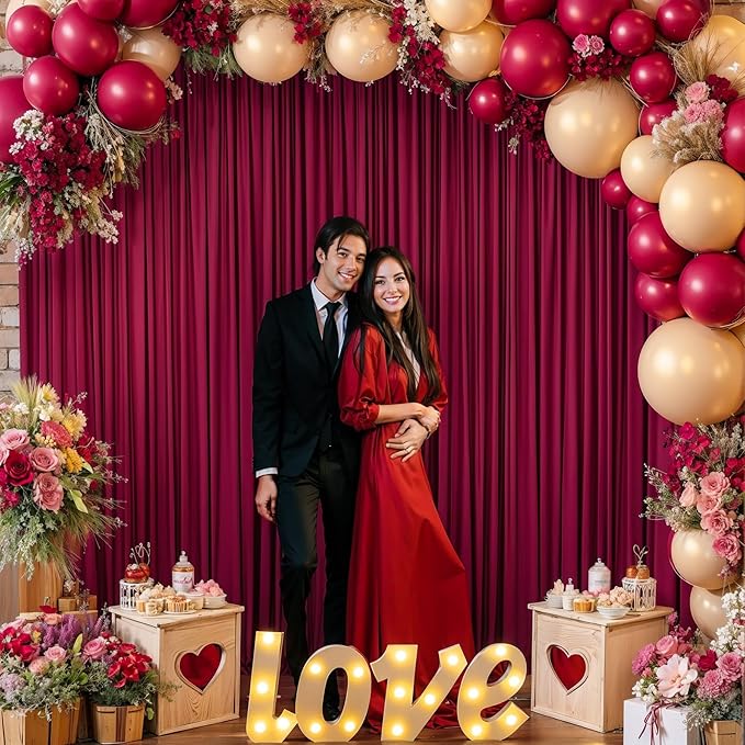 16x10FT Burgundy Backdrop Curtains for Wedding Parties, Wrinkle Free Polyester Photography Backdrop Drapes for Wedding Baby Shower Birthday Parties Stage Background Stand Decorations 4x10ft,4 Panels